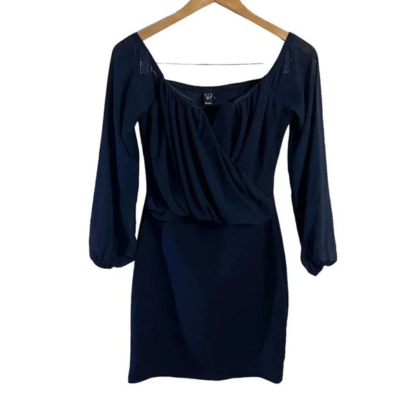 Windsor Blue Dress Size Medium Pointed V Neck Draped Chiffon Cocktail Formal - Picture 1 of 5